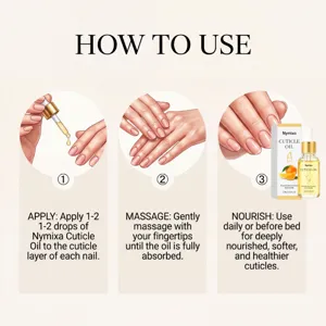 Nymixa Cuticle Oil 15ml nourishes and softens dry nails, providing daily nail care.