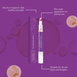 Cuticle oil pen for nail care, portable pen-style design with nourishing grape oil formula.