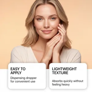Detailed view of the skincare application scene, highlighting lightweight texture and easy use.