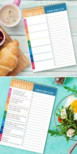 Daily weekly spiral meal planner notepad, minimalist food grocery list notebook schedule pad.