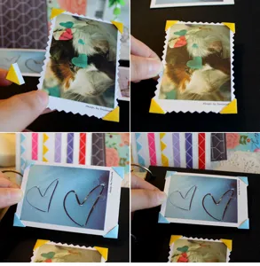 DIY photo album corner stickers detail, self-adhesive triangular stickers for pictures, scrapbooking.