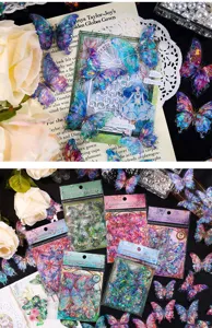 Gilt butterfly PET sticker pack, vintage gold foil waterproof DIY journaling decorative stickers.