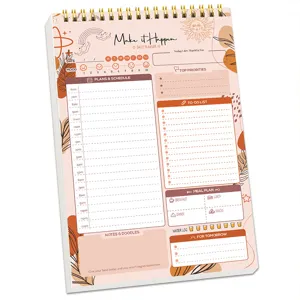 A5 daily planner notebook with retro bohemian design, time management and schedule pages.