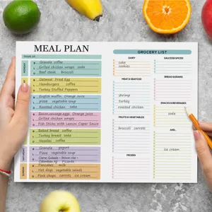 Weekly Magnetic Meal Planner Notepad with Grocery List for Kitchen Fridge and Daily Food Planning