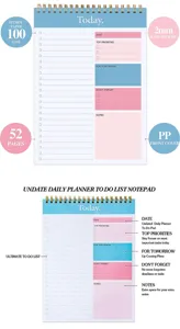 Undated daily planner notepad with spiral binding, 52 pages, sturdy paper and PP cover.