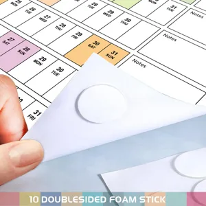 2027 English calendar planner detail view showing double sided foam sticky pads application.