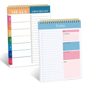 Minimalist spiral planner notepad set for daily scheduling and meal prep organization.