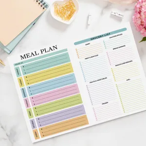 Weekly meal planner notepad with daily meal schedule and grocery list grocery shopping tracker.