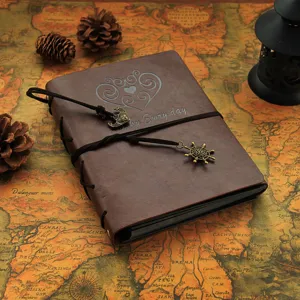 Vintage leather DIY photo album retro memory book detail view with exquisite cover design.