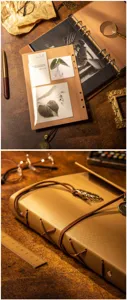 Vintage DIY photo album scrapbook with retro leather cover and ring binder for memories.