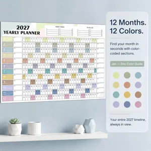 2027 Yearly Planner Wall Calendar Color Coded Schedule Organizer Monthly Daily Office