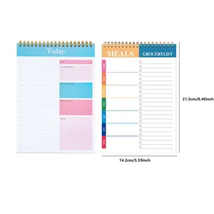 Minimalist spiral daily planner notepad with To Do, Meals and Grocery List layout.