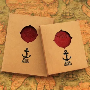 Vintage leather DIY photo album with kraft gift box compass cutout design retro memory book