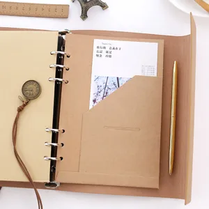 Vintage DIY leather photo album scrapbook handmade memory book retro diary with ring binder