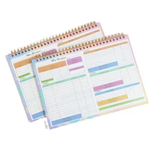B5 financial budget planner notebook with spiral binding for daily and weekly expense tracking.