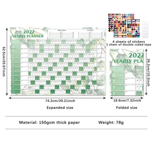 2027 Yearly Planner wall calendar with stickers, 150gsm thick paper, expanded 74.2x52.5cm.
