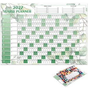 2027 yearly planner calendar wall schedule organizer with green leaves pattern and sticker sheets.