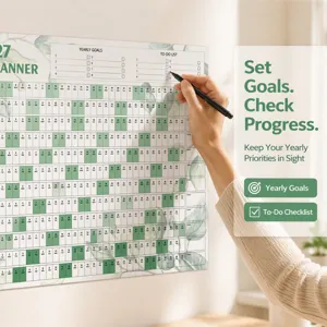 2027 Yearly Wall Calendar Planner with Goals and To Do List Green Leaves Minimalist