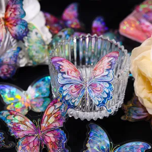 Holographic butterfly stickers, waterproof PET decorative stickers for journaling.