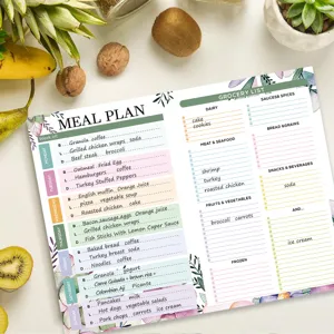 Weekly meal planner notepad with grocery list, perfect for kitchen fridge organization.