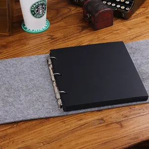 DIY Black Page Photo Album with Felt Cover Large Scrapbook Memory Book for Wedding and Travel