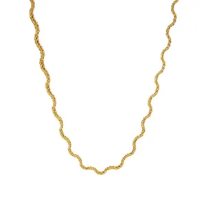 18K gold plated stainless steel wave chain necklace, trendy serpentine collar chain jewelry.