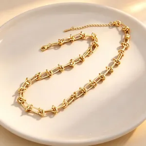 Collier de chaine a maillons en acier inoxydable plaque or mode bijoux pour femme