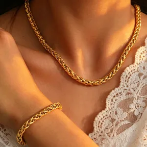 18K Gold Plated Stainless Steel Braided Chain Necklace And Bracelet For Women Trendy INS Style Fashion Jewelry Accessories