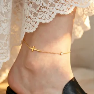 Elegant gold cross anklet chain minimalist titanium steel fashion jewelry for women