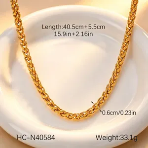 Gold wheat chain necklace with detailed length and weight specifications for women.