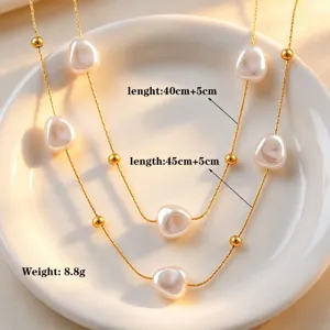 Exquisite double layer baroque pearl necklace elegant gold chain chic clavicle jewelry