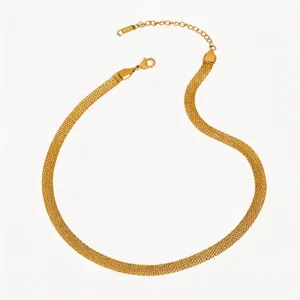 Gold mesh snake chain necklace for women, stylish titanium steel clavicle chain.