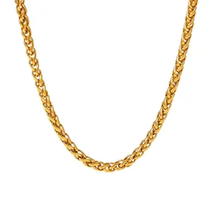 18K Gold Plated Stainless Steel Wheat Chain Necklace Trendy Fashion Jewelry For Women