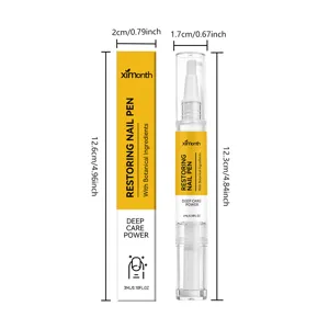 Detail view of the restoring nail pen and packaging box with clear dimensions and botanical formula.
