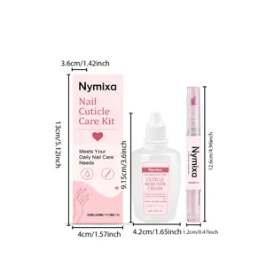 Detailed dimension view of the nail cuticle care kit including cuticle cream bottle and pen.