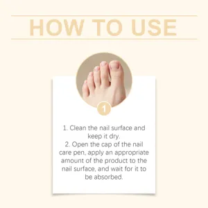 Instructiegrafiek voor de nagelverzorgingspen met duidelijke stappen voor de toepassing.