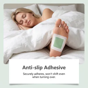 Foot care patch detail showing thin breathable design for comfortable overnight use experience.