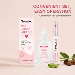 Detail view of Nymixa nail cuticle care kit with cream and nourishing oil pen for daily care.