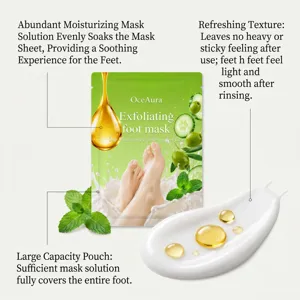 OCEAURA exfoliërend voetmasker detailweergave met hydraterende oplossing voor gladde voeten.