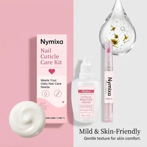 Nymixa nail cuticle care kit detail, nourishing cream and oil pen for daily hand care.