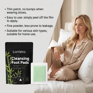 Laniska overnight cleansing foot patches, thin fit herbal powder pads for relaxing tired feet.