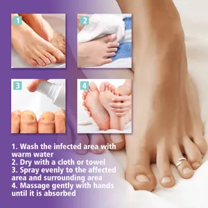 Detailed instruction guide showing how to use the nail care spray for healthy feet and nails.