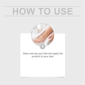 Grafica di dettaglio per la cura dei piedi con guida all'applicazione per dita e piedi.