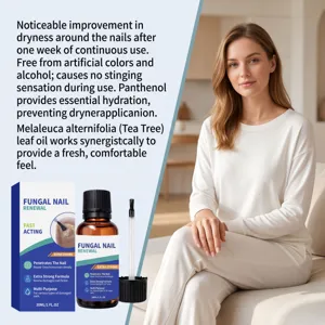 Nagelverzorgingsvloeistof met tea tree olie en panthenol, milde formule voor dagelijkse hydratatie.