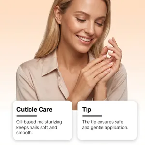 Detailed view of the cuticle care oil pen for soft nail edges, featuring a precise applicator tip.