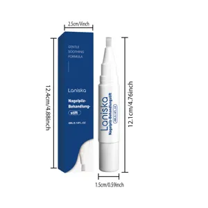 Detail view of portable nail care pen with compact size, precision brush tip and 4ml capacity.
