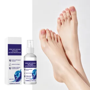 Detailed view of foot care spray bottle and clean skin close-up, daily refreshing spray.