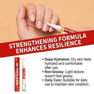 Detail shot showing cuticle oil pen application on fingernails with moisturizing features.