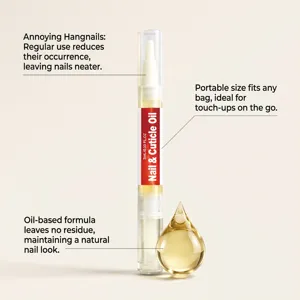 Cuticle oil pen for nail care, moisturizing portable pen design, clear and smooth.