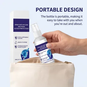 Portable foot care spray with antibacterial and soothing formula, ideal for daily use.